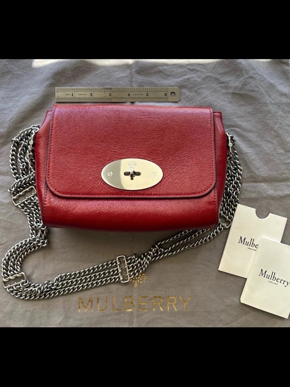 Mulberry Red Leather Crossbody with Polished Silver Hardware